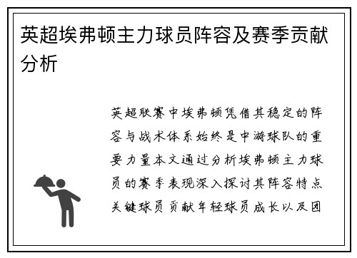 英超埃弗顿主力球员阵容及赛季贡献分析