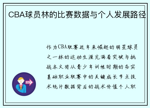 CBA球员林的比赛数据与个人发展路径
